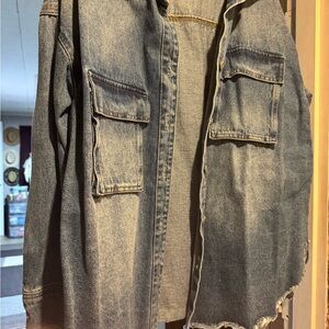 Denim Jacket with Frayed Hem
